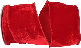 Reliant Ribbon 93347W-065-10F Plush Velvet with Dupioni Backing Wired Edge Ribbon, 4 Inch X 10 Yards, Red