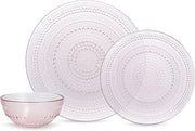 Fortessa Jupiter Hobnail Glass, 12 Piece Dinnerware Set (Service for 4), Pink