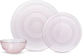 Fortessa Jupiter Hobnail Glass, 12 Piece Dinnerware Set (Service for 4), Pink