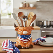 American Highland Cow Patriotic Kitchen Canister by 10 Strawberry Street – 58 fl oz, 58.3 fluid_ounces, Ceramic, American Highland Cow, Model HLD-AMRCA