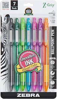 Zebra Pen Z-Grip Retractable Ballpoint Pen, Asstd Fashion Ink, 1.0mm, 7-Pk