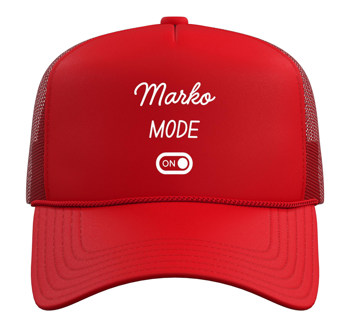 Marko Mode On Name Trucker Hat with Adjustable Mesh Back by Marko Mode On Name Funny Birthday – Polyester, Red