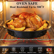 Vankutl Roasting Pan with Rack and Lid, 13 Inch Carbon Steel, Black
