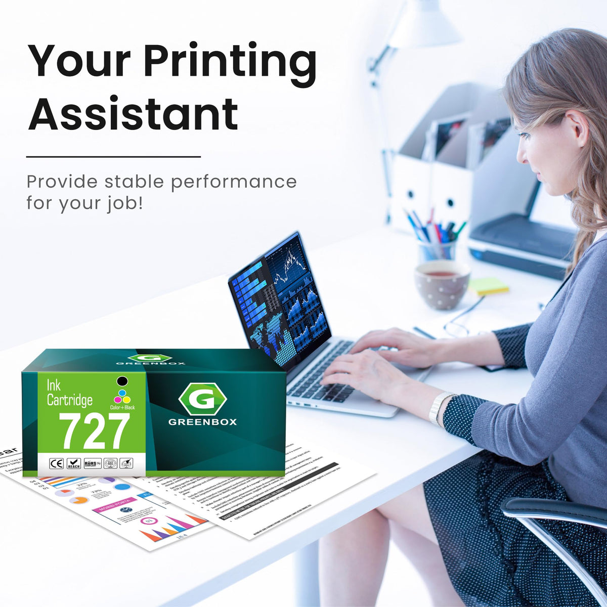 Ink Cartridge C1Q12A F9J76A F9J77A F9J78A F9J79A F9J80A by GREENBOX – 727 C1Q12A F9J79A F9J76A F9J77A F9J78A F9J80A Ink, Photo Black Matte Black Gray Cyan Yellow Magenta, Pack of 6