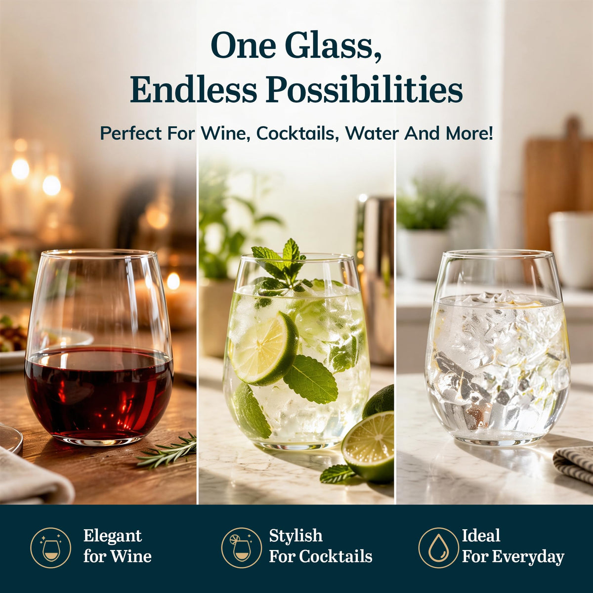Libbey Red & White 12 / 12 Count / Stemless Wine Glasses