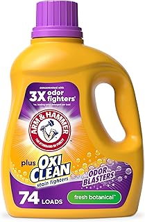 Arm & Hammer Plus OxiClean with Odor Blasters Liquid Laundry Detergent | Laundry Odor Remover, Attacks Stains, Fresh Botanical Scent, 74 Loads, 96.2 Fl Oz