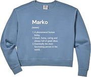 Womens Marko Name Definition Dictionary Comfort Colors Crop Sweatshirt