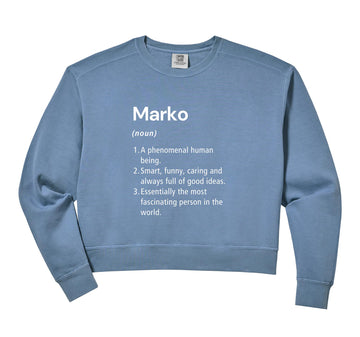 Womens Marko Name Definition Dictionary Comfort Colors Crop Sweatshirt by Marko Birthday Name Definition Funny – Cotton Blend, Black, Model 0AAEWCASVKK