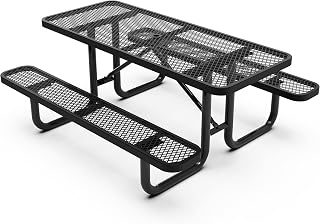 Flash Furniture Commercial 6' Rectangular Expanded Mesh Metal Picnic Table with Anchors - Black