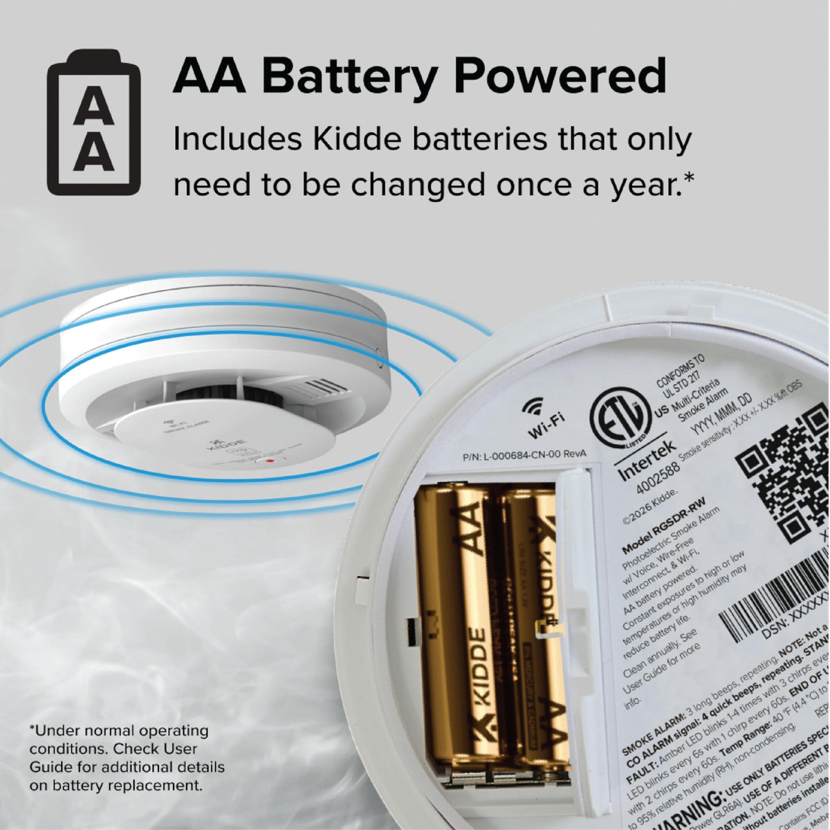 Smart Smoke Detector with Ring by Kidde – 5 Inches, Plastic, White, Model RGSDR-RW