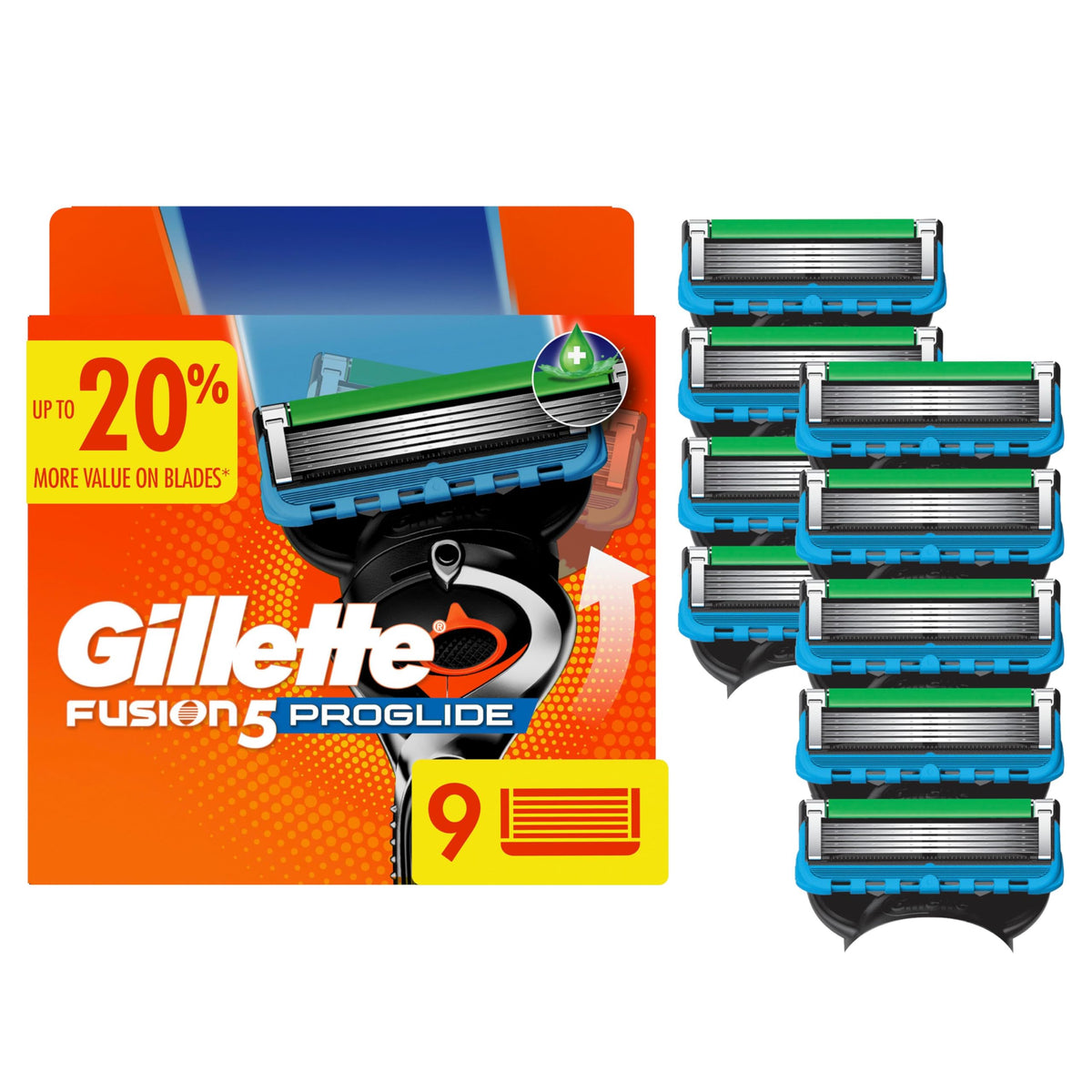 Fusion5 ProGlide Razor Blades for Men by Gillette – 9 Count (Pack of 1), Silver