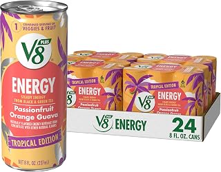 V8 +Energy Passionfruit Orange Guava Juice Energy Drink, 8 fl oz Can (24 Pack)