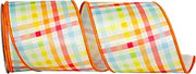 Reliant Ribbon Pastel Check Multicolor Deluxe Wired Edge, Tangerine, 4 Inch, 10 Yards