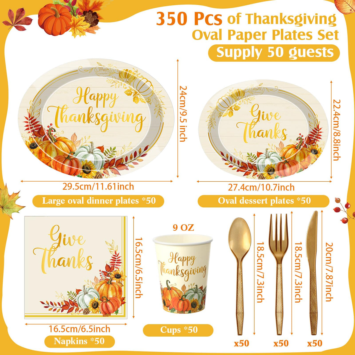Pajean Thanksgiving Dinnerware Set, 350 Pieces, Gold Pumpkin