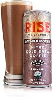 RISE Brewing Co. Oat Milk Mocha Nitro Cold Brew Latte (4 7 fl. oz. Cans) - USDA Organic, Non-GMO | Vegan & Dairy Free | Draft Nitrogen Pour, Clean Energy, Low Acidity & Refreshingly Smooth