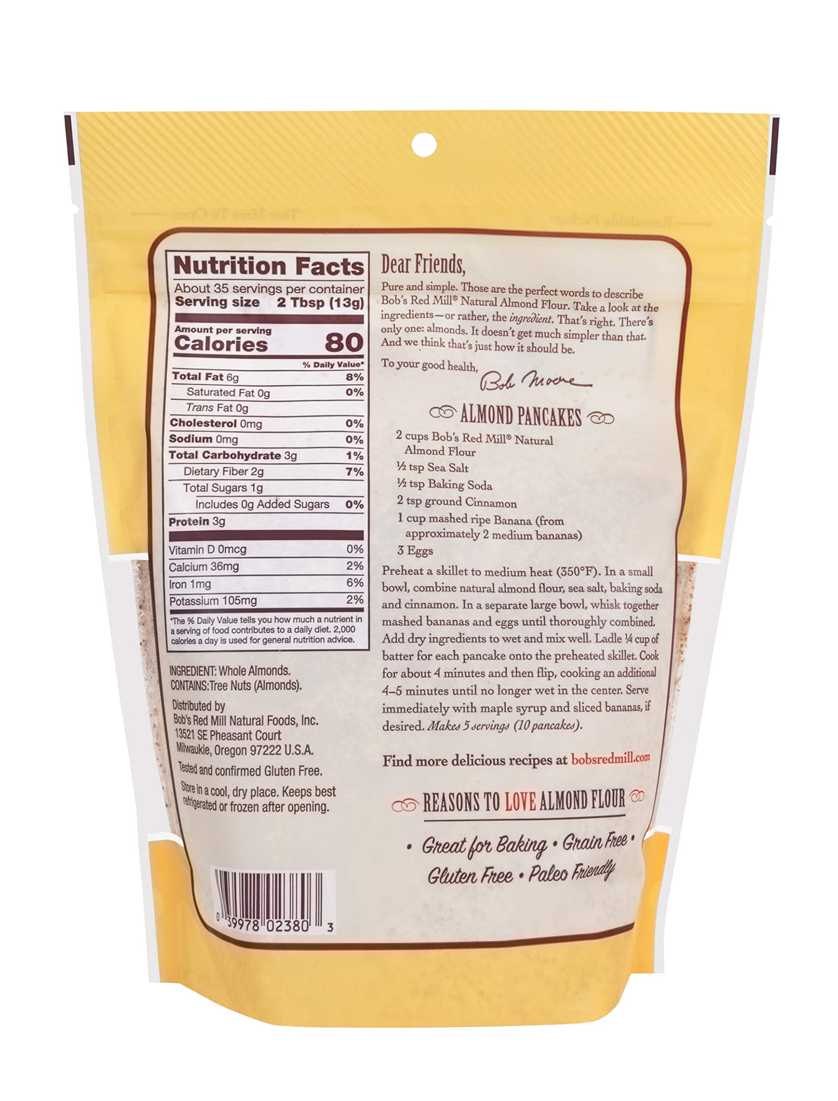 Whole Almond Flour by Bob's Red Mill – 16 Ounce (Pack of 1), Model 96463