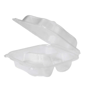Genpak Clover Large 8" Three-Compartment Hinged Take-Out Container | Microwave Safe, BPA Free | Made in the USA | Case Count 