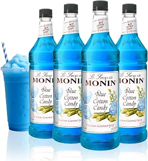 Monin Flavored Syrup, Blue Cotton Candy, 33.8 Fl Oz (Pack of 4)
