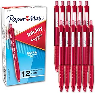 Paper Mate InkJoy 300RT Retractable Ballpoint Pens, Medium Point (1.0mm), Red Ink - 12 Count - Comfortable Rubber Grip, Ultra-Smooth Ink, Teacher Supplies