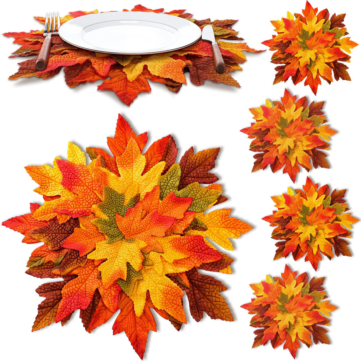 SmoothNovelty Fall Placemats, 15 Inch Maple Leaf Set, Multicolor