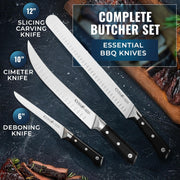 Cutluxe Butcher Knife Set, 12-Inch Brisket, 10-Inch Cimeter, 6-Inch Boning, Gray