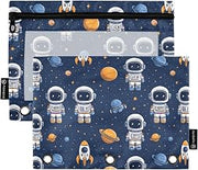 Yellow Cartoon Spaceman Pencil Pouch for 3 Ring Binder Pencil Bag with Zipper 2 Pack Pencil Case Waterproof with Clear Window for School Office Supplies