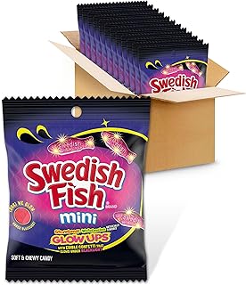 Swedish Fish Mini Glow Ups Strawberry-Watermelon Soft & Chewy Gummy Candy, Bulk Candy, 12 - 3.08 oz Bags