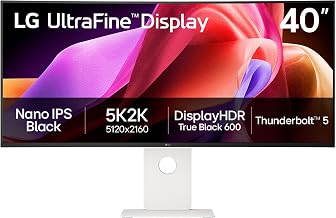 LG 40U990A-W 40-inch Ultrafine evo 5K2K WUHD (5120 x 2160) Nano IPS Curved Monitor, Thunderbolt 5, DisplayHDR 600, Built-in Speaker, 120Hz, HDMI 2.1, DP 2.1, USB C, Tilt/Height/Swivel Stand, White