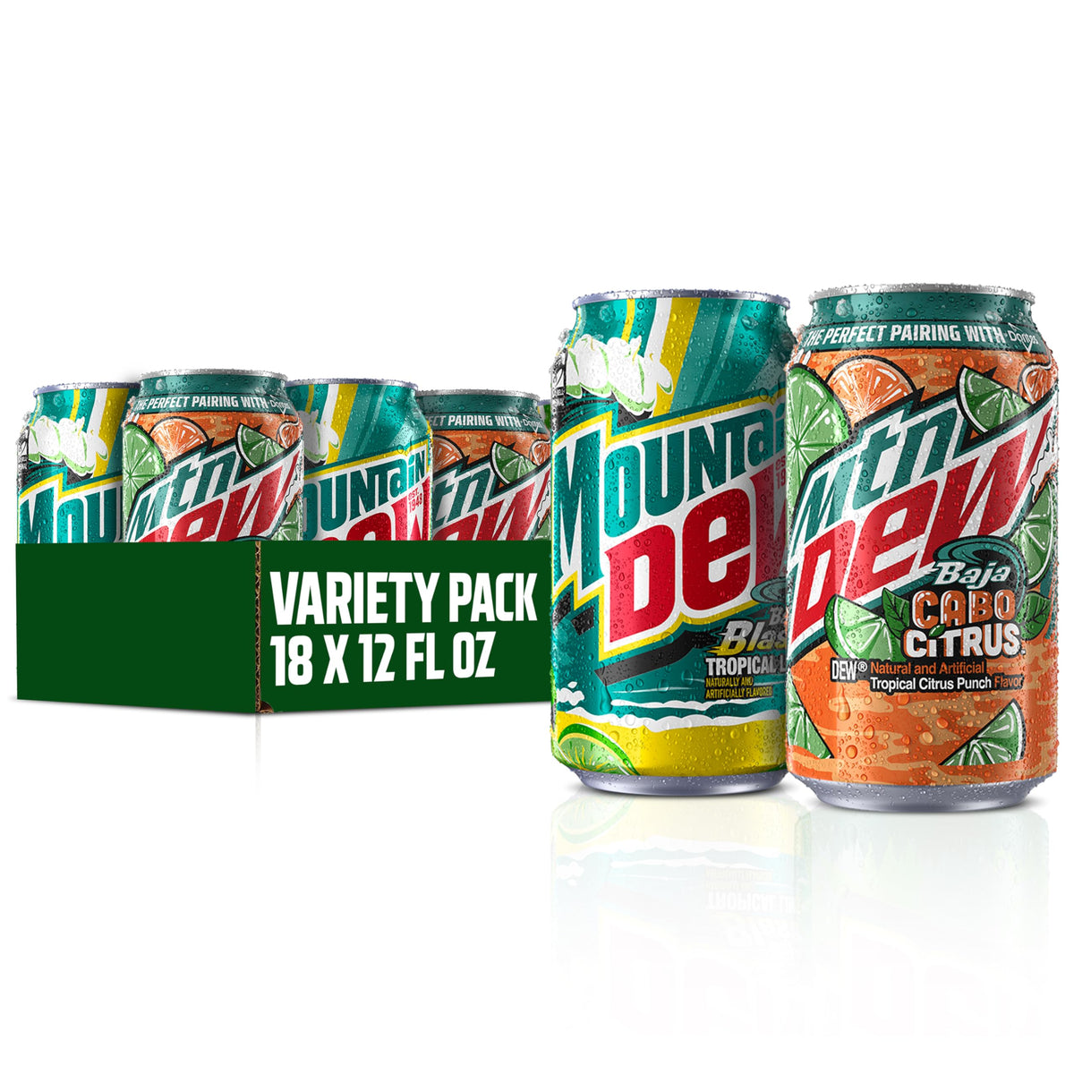 2 Flavor Baja Variety Pack (Baja Cabo Citrus, Baja Blast), 12 Fl Oz Cans (Pack of 18) by Mountain Dew – 12 Fl Oz (Pack of 18), Pack of 18