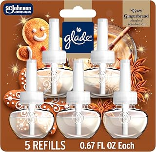 Glade PlugIns Scented Oil 5 Refills, Air Freshener, Cozy Gingerbread, 3.35 fl oz, Pack of 5