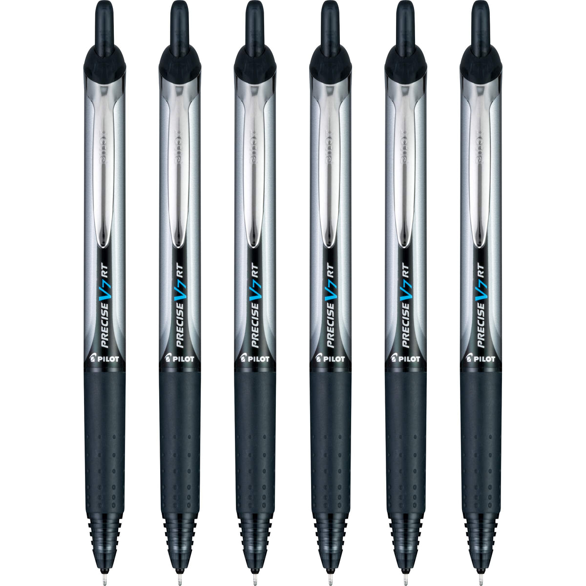 Precise V7 RT Retractable Rollerball Pens by PILOT – 6 Count (Pack of 1), Metal, Black, Model 13616