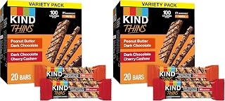 KIND Thins Snack Bars, 2 Flavor Variety Pack, Gluten Free, 100 Calorie, 60 Count, Peanut Butter Dark Chocolate & Dark Chocolate Cherry Cashew (Pack of 2)