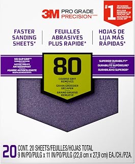 3M Pro Grade Precision Faster Sanding Sheets, 80 Grit, 11 x 9 in (20 Pack)