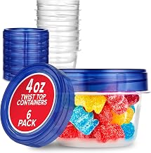 4oz Plastic Containers with Twist Top Lids (6 Pack) by Stock Your Home – 4 oz, 4.0 ounces, Plastic, blue, Pack of 6