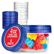 4oz Plastic Containers with Twist Top Lids (6 Pack) by Stock Your Home – 4 oz, 4.0 ounces, Plastic, blue, Pack of 6