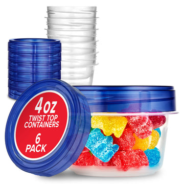 4oz Plastic Containers with Twist Top Lids (6 Pack) by Stock Your Home – 4 oz, 4.0 ounces, Plastic, blue, Pack of 6