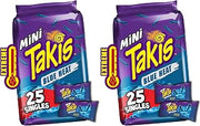 Takis Blue Heat Mini 25 pc / 1.23 oz Bite Size Multipack, Hot Chili Pepper Flavored Extreme Spicy Rolled Tortilla Chips (Pack of 2)