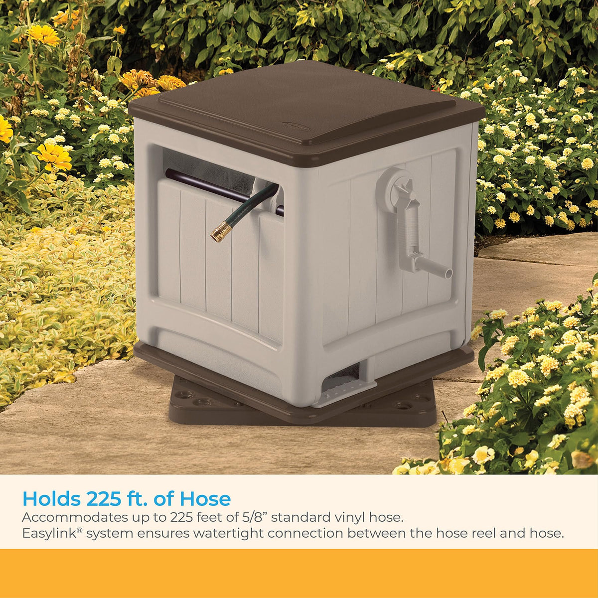 225 ft. Swivel Hideaway Hose Reel with Hose Guide and Crank Handle by Suncast – Plastic, Mocha/Taupe, Model CPLSSM200B