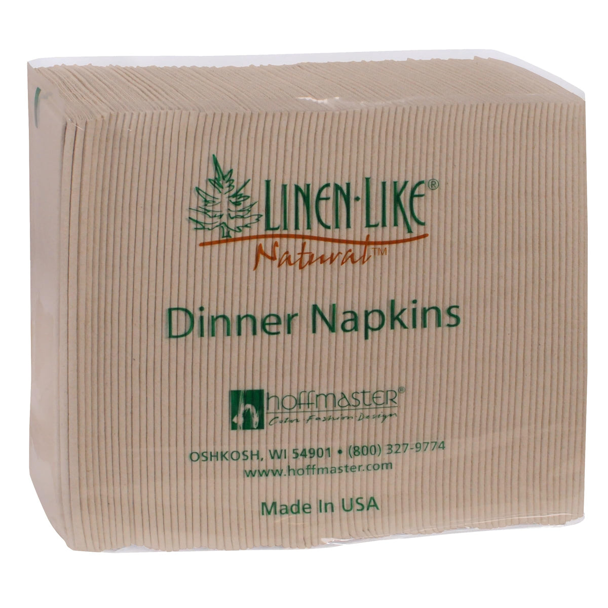 066072 Linen-Like Natural Dinner Napkin by Hoffmaster – 7.8" x 4.3" (Set of 300), Recycled fibers; postconsumer waste, Natural, Pack of 300