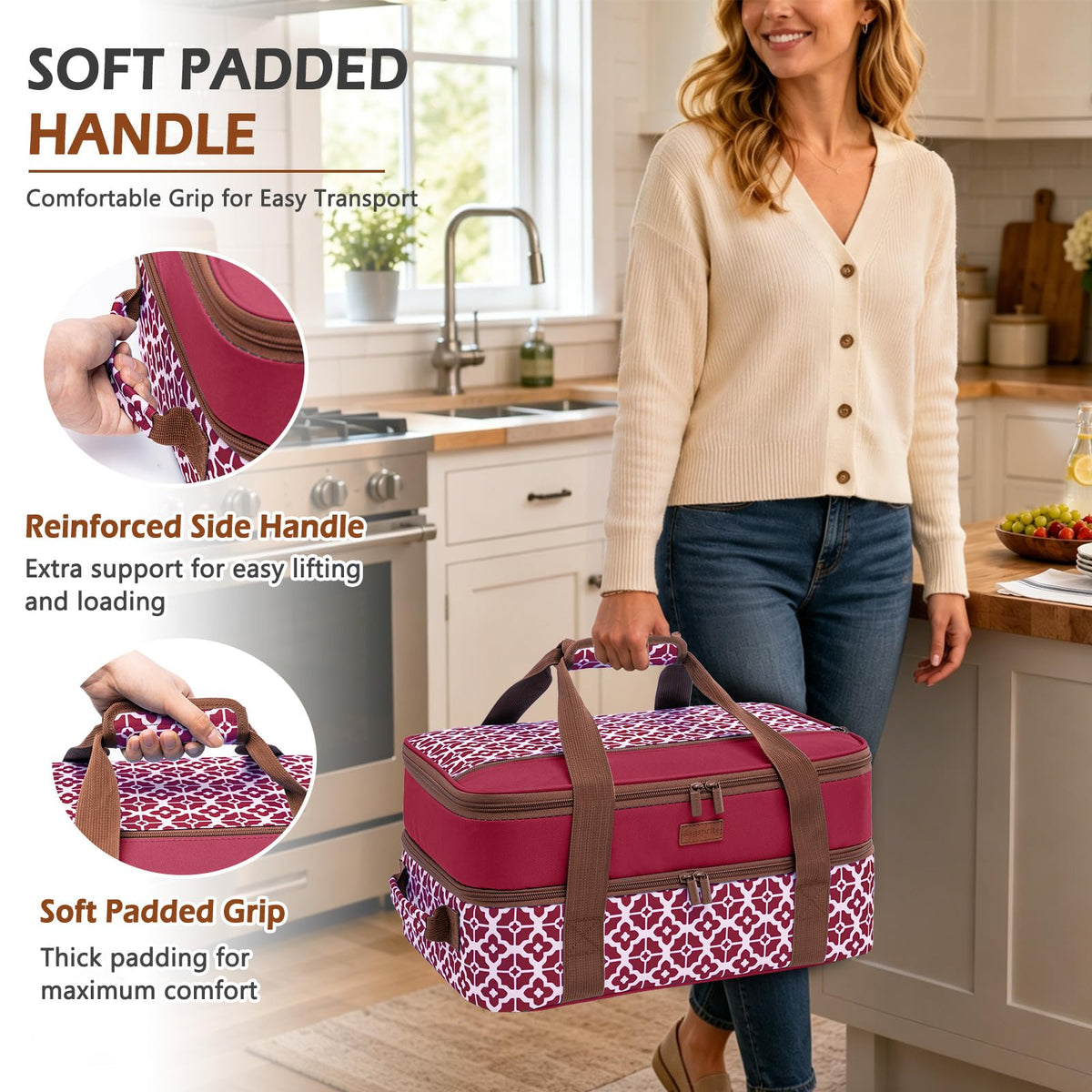 Bagsprite Double Layer Casserole Carrier, Fits 9 x 13 Inch Dishes, Cranberry