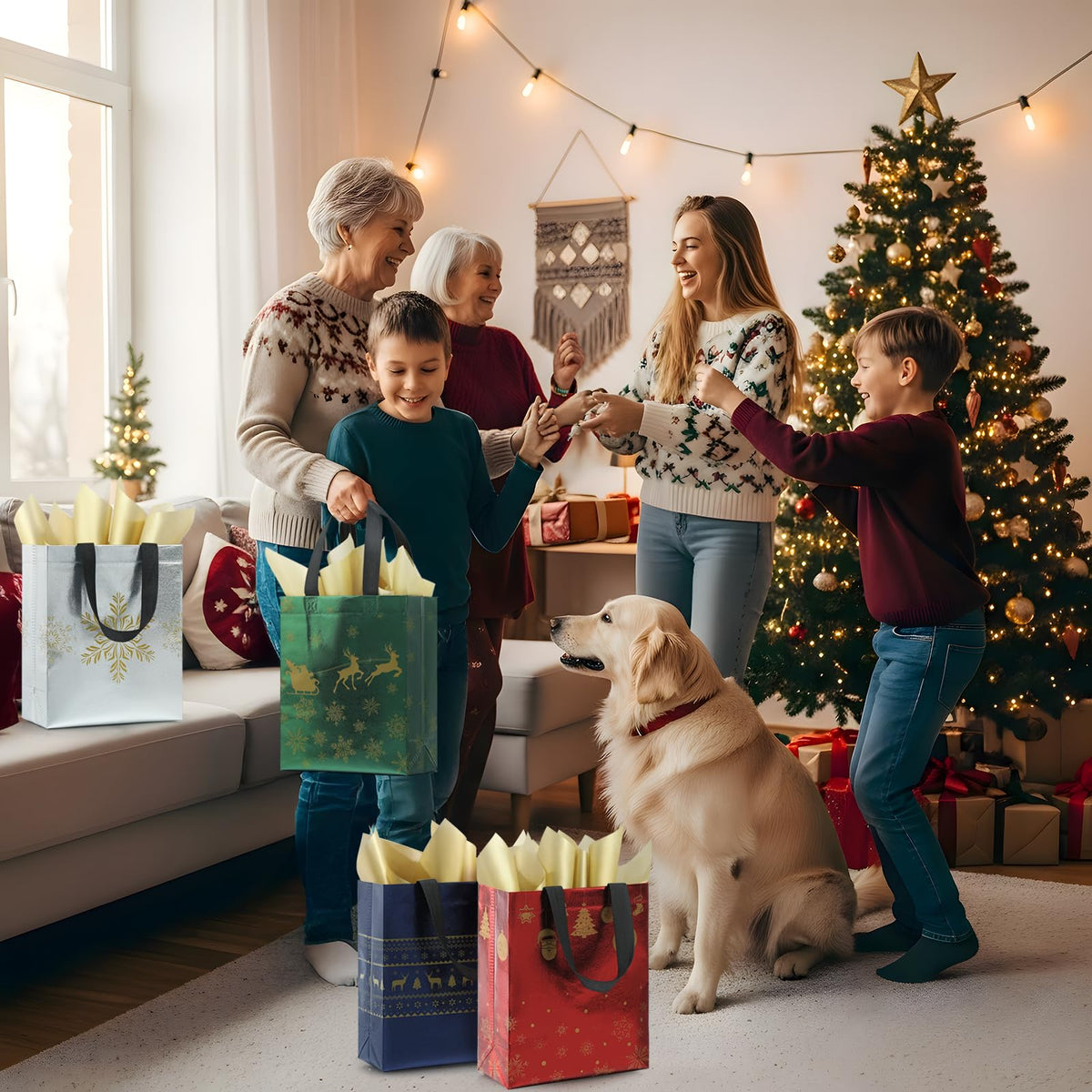 STYPOP Christmas Gift Bags, 16 Pack Medium with Tissue Paper, Christmas-16 Pack