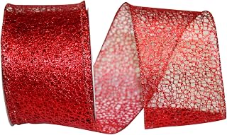 Reliant Ribbon Web Mesh Metallic Wired Edge Ribbon, 2-1/2 Inch X 10 Yards, Red