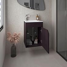 Tuhome Bethel Free-Standing Bathroom Vanity with Integrated Resin Sink Basin, Small Vanity Cabinet, 22.2" H x 15.6" W, 1 Door & 2 Shelves, Engineered Wood, White