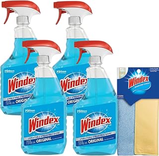 Windex Original Glass Cleaner, 4 36oz Spray Bottles with Microfiber Cloth - 144oz Total