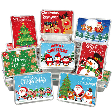 Peony Man Christmas Foil Pans with Lids, 8.5 x 6.3 Inch, 48 Pack