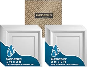 Genesis 2ft x 2ft White Icon Coffer PVC Ceiling Tiles (12 Tiles)