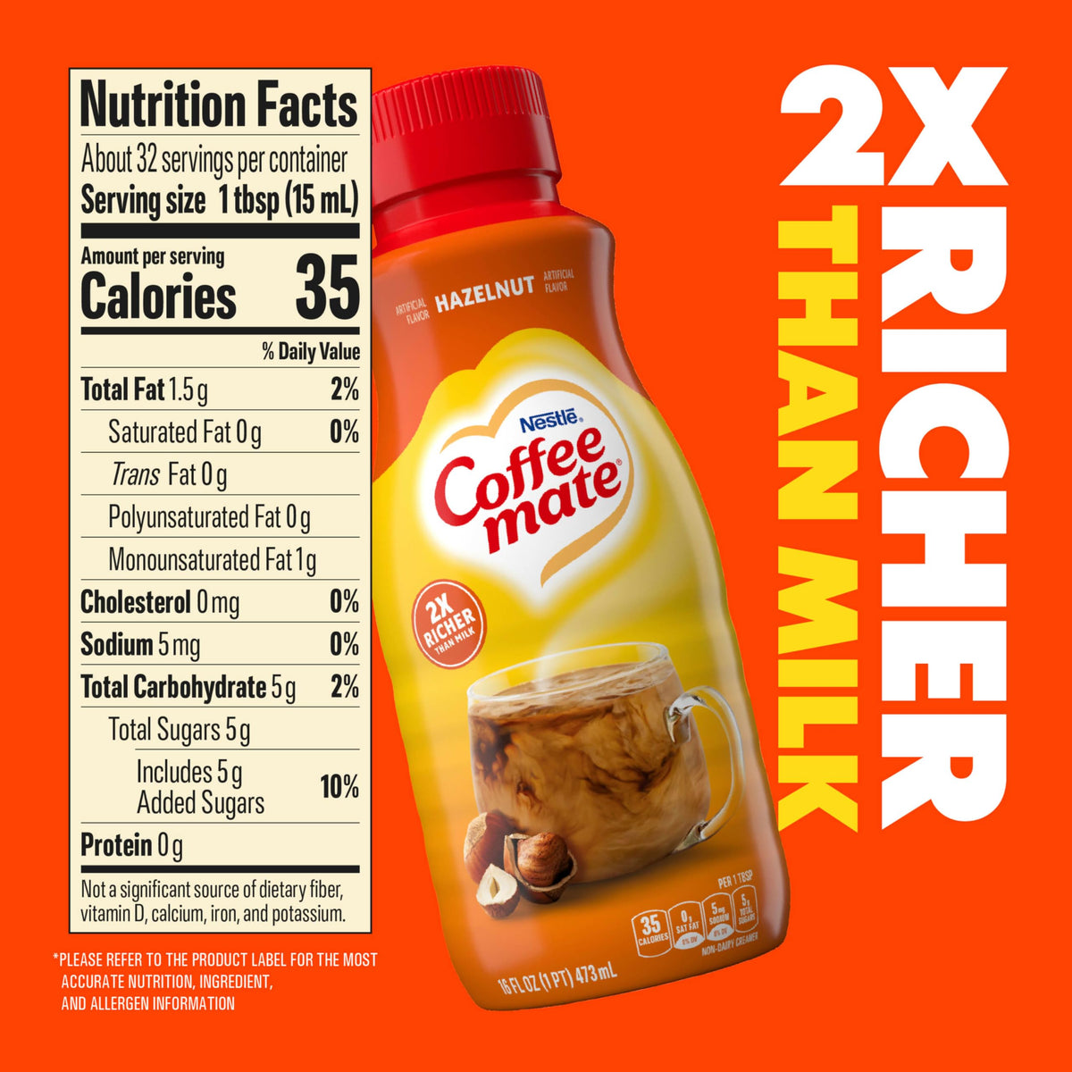 Hazelnut Liquid Coffee Creamer by Coffee Mate – 16 Fl Oz (Pack of 6), Pack of 6