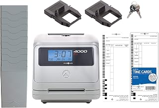 Pyramid Time Systems Model 4000 Pro Auto Totaling Time Clock [ 4000PROK ] for Small Business, Bundle Includes: 125 Time Cards,2 Ink Ribbon cartridges, 1 Ten Time Card Rack, 2 Security Keys | Auto Totaling for Small Business, Bundle Includes 125 Time Cards, 2 Ribbon Cartridges, 1 Ten Time Card Rack, 2 Security Keys