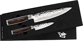 Shun Premier 2 Piece Starter Set, Includes 8" Chef's and 4" Paring Knife, Handcrafted Japanese Knife Set, VG-MAX Core with Damascus Stainless Steel Cladding, Pakkawood Handle