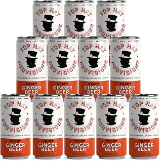 Top Hat Provisions Top Hat Ginger Beer with Ginger & Lime Juice - Ideal for Cocktails & Mocktails - Profoundly Carbonated & Less Sweet - 52 Calories per Can - 7.5 Fl Oz Cans (Pack of 12)